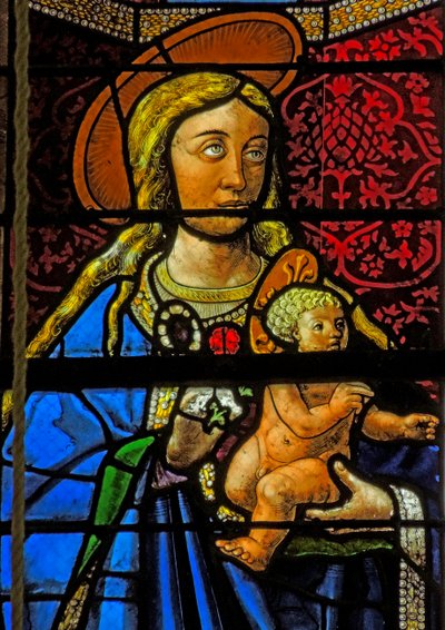 Ventana que representa a la Virgen y el Niño de French School